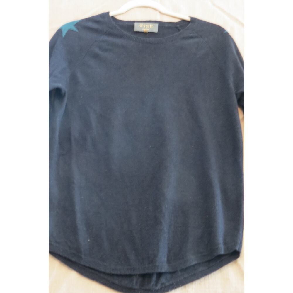 WYSE London Navy Blue Sweater Turquoise Star Size 1 UK Luxury Knitwear